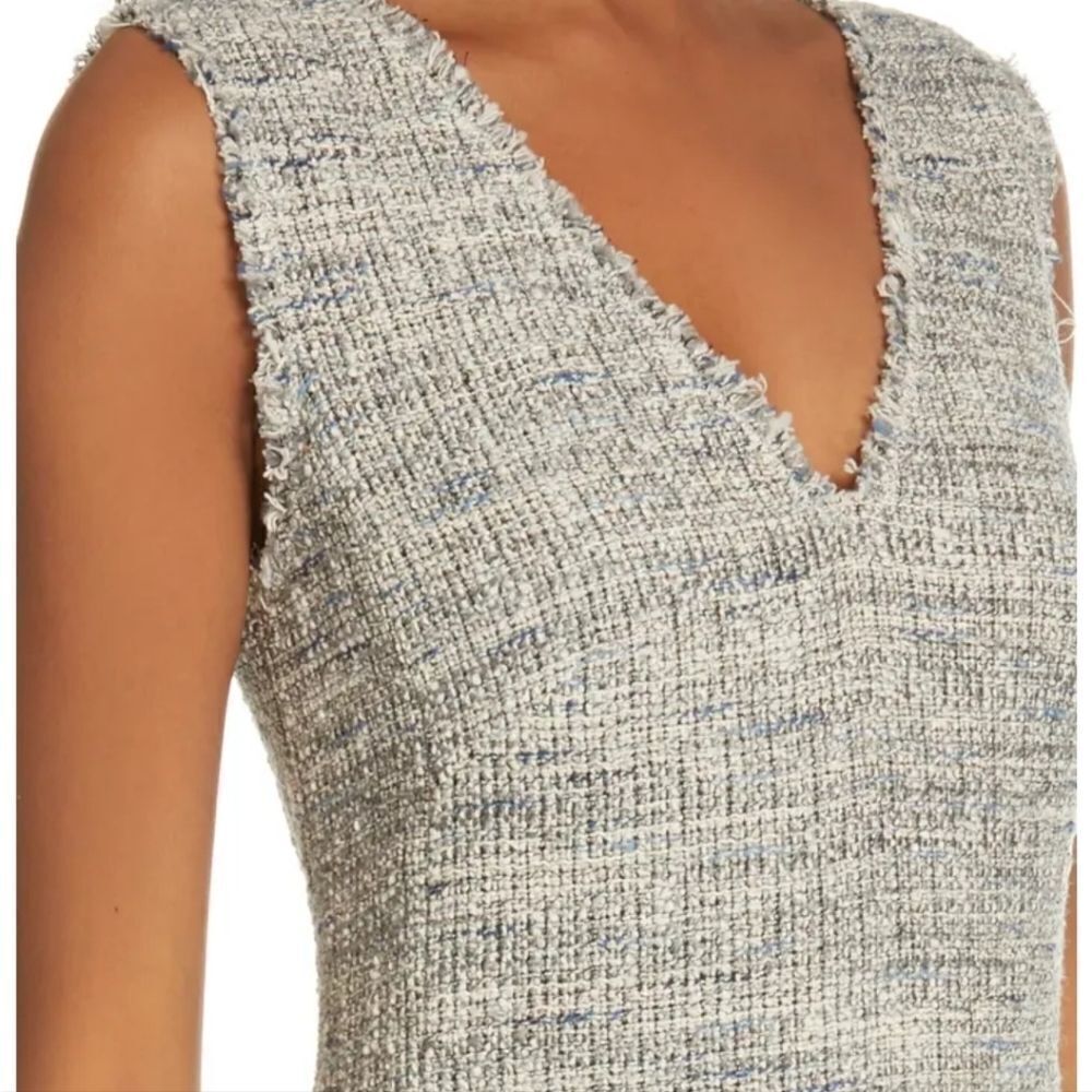 REBECCA TAYLOR Sleeveless V neck Tweed blue grey Ruffle Hem Sheath Dress… - Picture 2 of 16